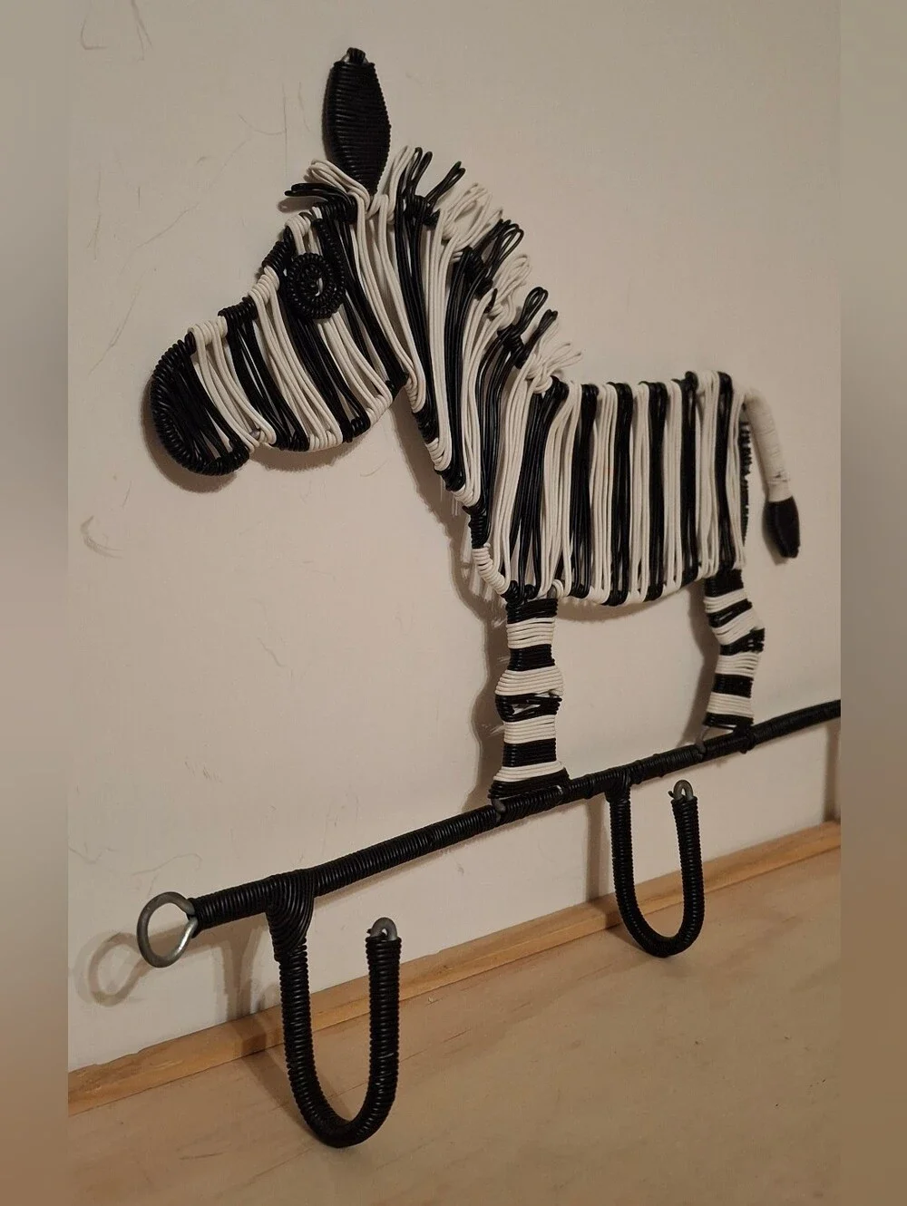 Vintage Handmade African Telephone Wire Folk Art Zebra Wall Hook, Safari 11.5